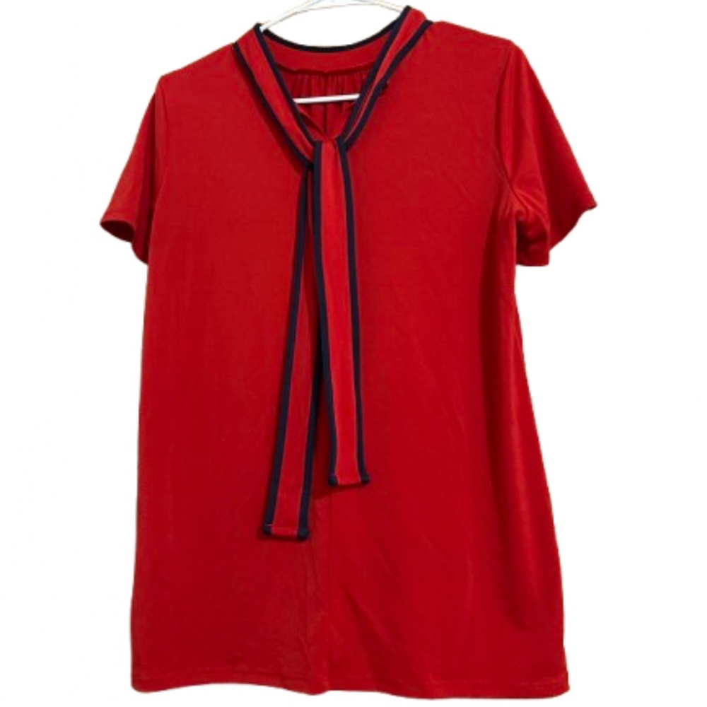 Banana Republic Women’s Red and Black with Neck Tie Detail Casual Top Sz-S